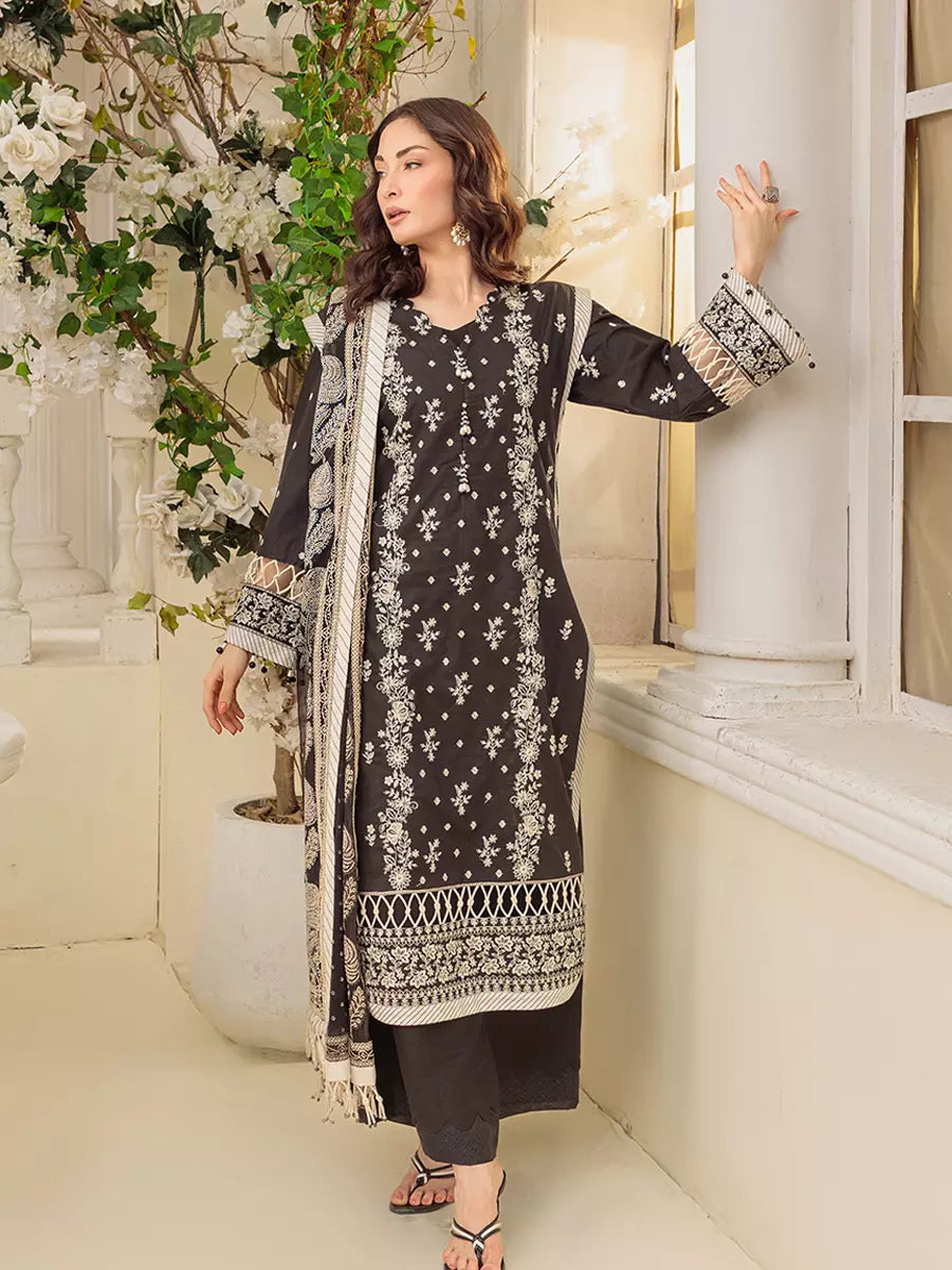Salitex Unstitched Embroidered Cambric 3 Piece Suit UNS7MK008UT - Festive Collection