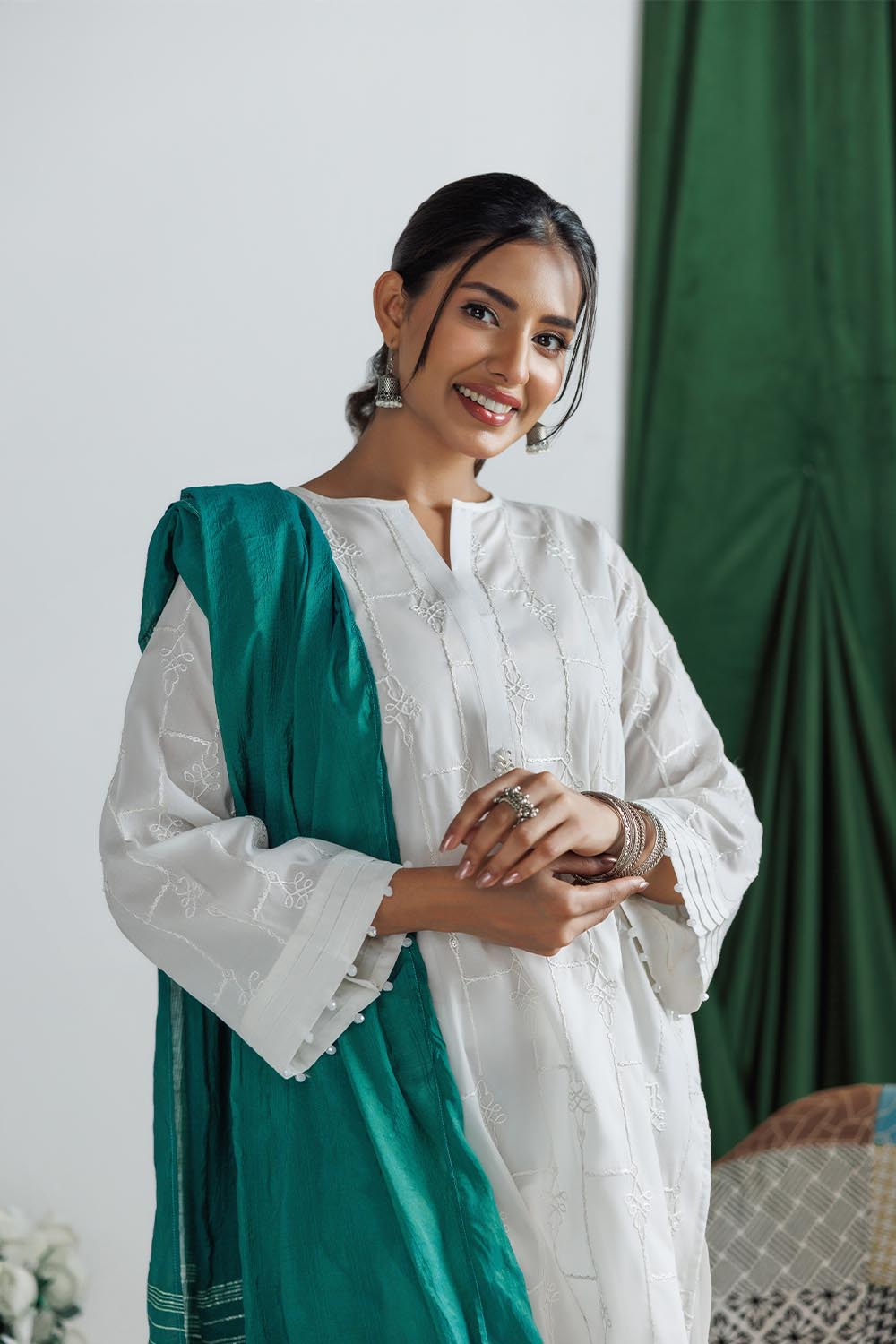 Senorita Women RTW Women Printed White Casual 3 Piece Suit Plain Cotton LAD-03145 - Summer Collection