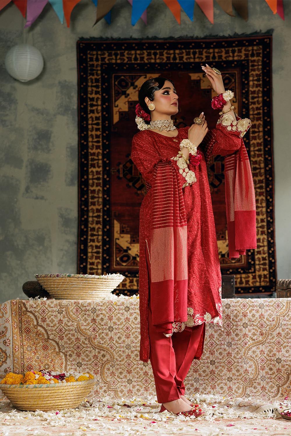 Senorita Women RTW Women Solids Maroon and Gold Casual Plus 3 Piece Suit Cotton Viscose Filament Jacquard LBD-02892 - Winter Collection