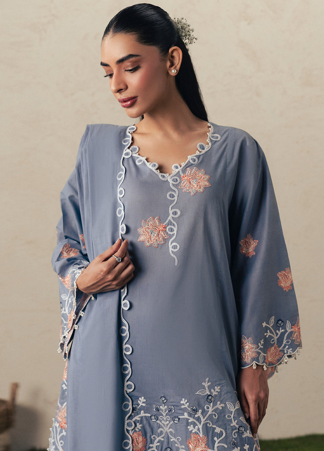 Moonsoon Edit by Cross Stitch Unstitched Embroidered Cambric 3 Piece Suit CS26UCM Safron Sky - Casual Collection