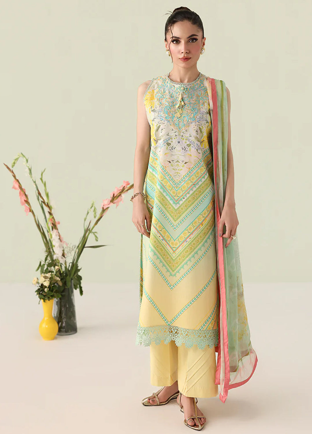 Rosette by Roheenaz Unstitched Lawn Embroidered 3 Piece Suit RNZ26UR Bloomed Muse-7B - Summer Collection