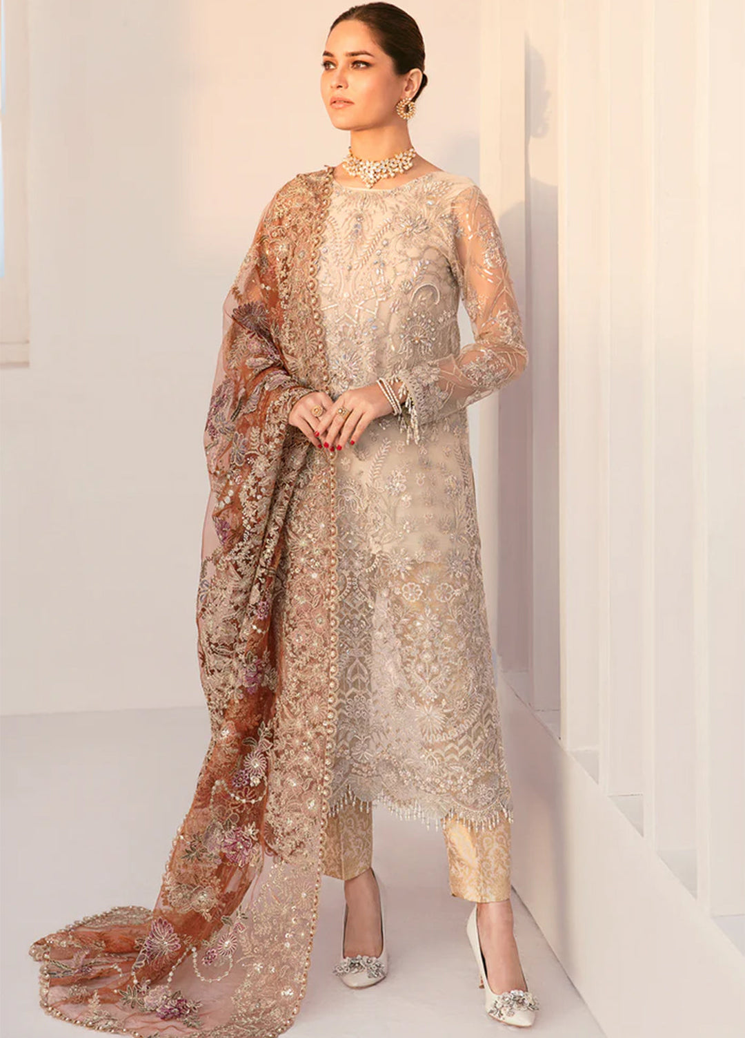 Chantelle by Baroque Unstitched Embroidered Net 3 Piece Suit BQ26UFC BQU-CH11-D03 - Festive Collection