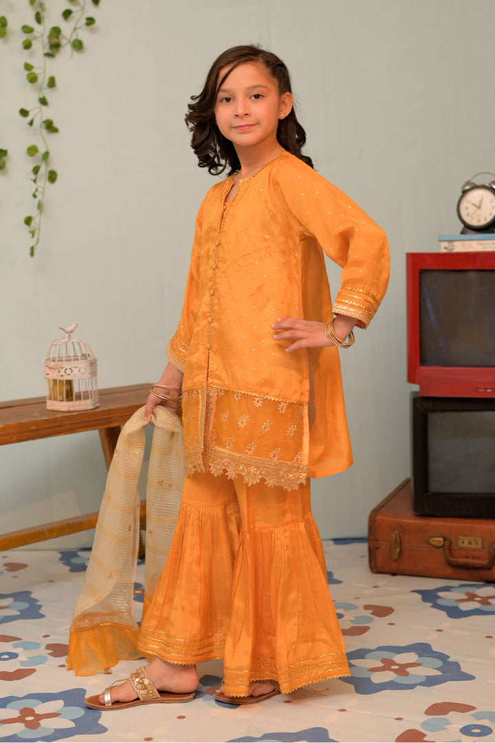 Senorita Kids RTW Yellow and Gold Formal 3 Piece Suit Viscose Raw Silk KDD-02949 - Summer Collection