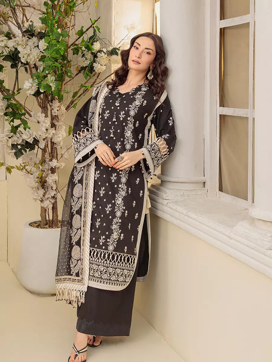 Salitex Unstitched Embroidered Cambric 3 Piece Suit UNS7MK008UT - Festive Collection