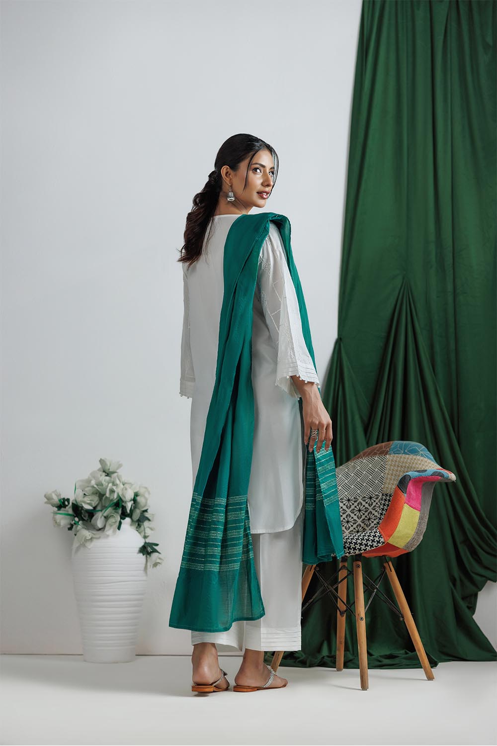 Senorita Women RTW Women Printed White Casual 3 Piece Suit Plain Cotton LAD-03145 - Summer Collection