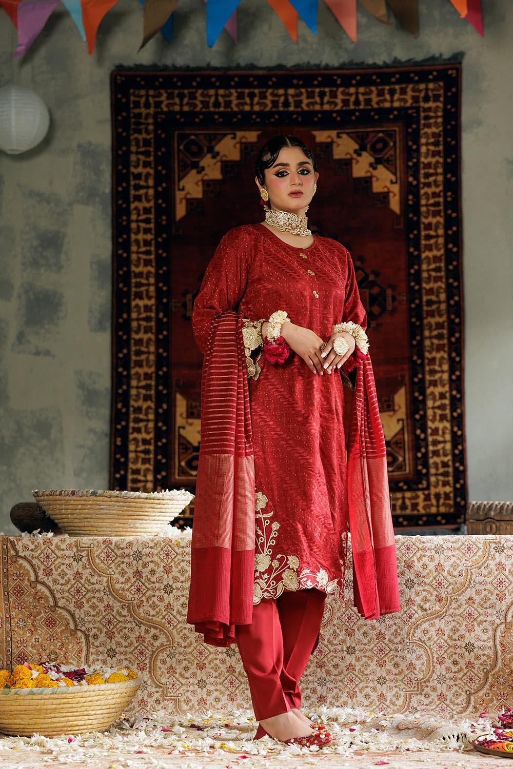 Senorita Women RTW Women Solids Maroon and Gold Casual Plus 3 Piece Suit Cotton Viscose Filament Jacquard LBD-02892 - Winter Collection