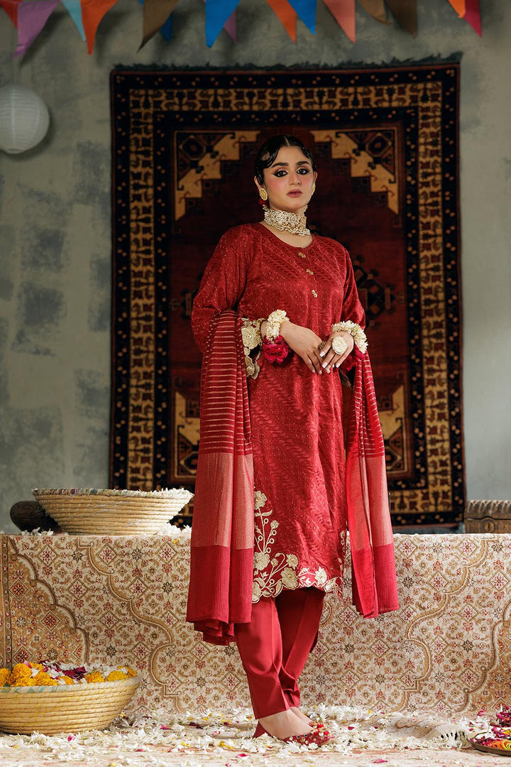 Senorita Women RTW Women Solids Maroon and Gold Casual Plus 3 Piece Suit Cotton Viscose Filament Jacquard LBD-02892 - Winter Collection