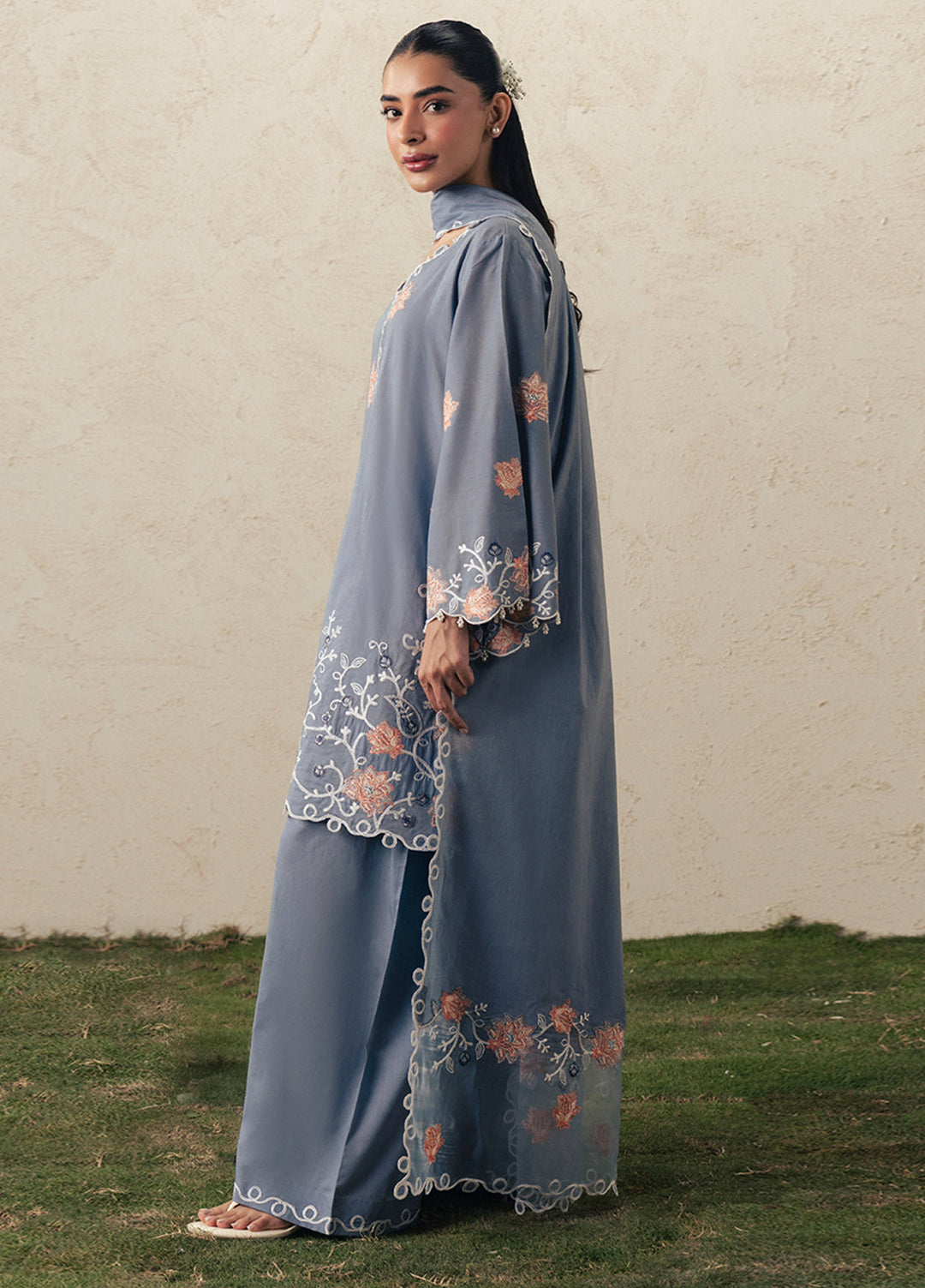 Moonsoon Edit by Cross Stitch Unstitched Embroidered Cambric 3 Piece Suit CS26UCM Safron Sky - Casual Collection