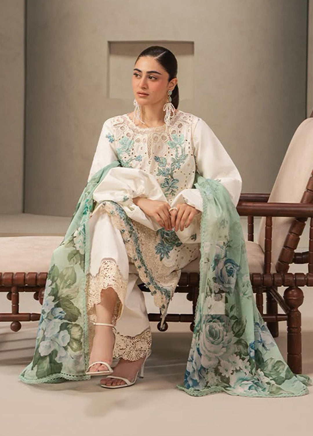 E-Craft by Elaf Unstitched Embroidered Lawn 3 Piece Suit EHC-1A Vanilla - Casual Collection