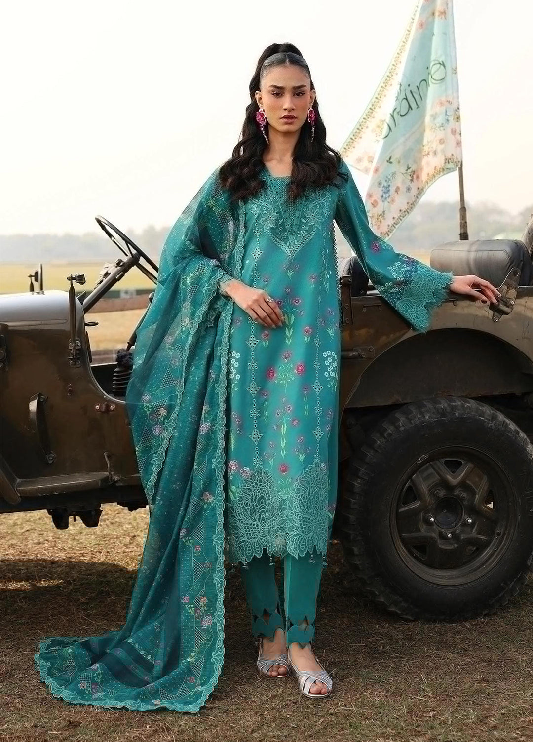 Sardinia Unstitched Embroidered Lawn 3 Piece Suit SRD26ULF D-11 TEALWOOD - Festive Collection