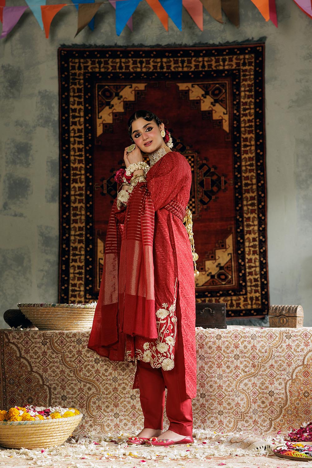 Senorita Women RTW Women Solids Maroon and Gold Casual Plus 3 Piece Suit Cotton Viscose Filament Jacquard LBD-02892 - Winter Collection