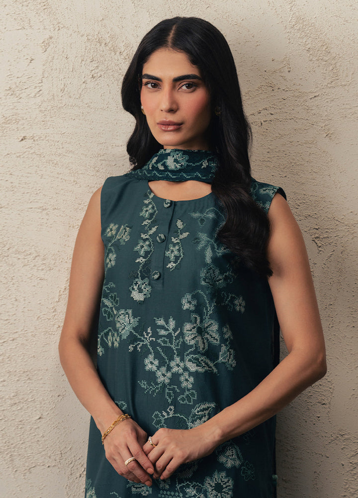Moonsoon Edit by Cross Stitch Unstitched Embroidered Cambric 3 Piece Suit CS26UCM Emerald Teal - Casual Collection