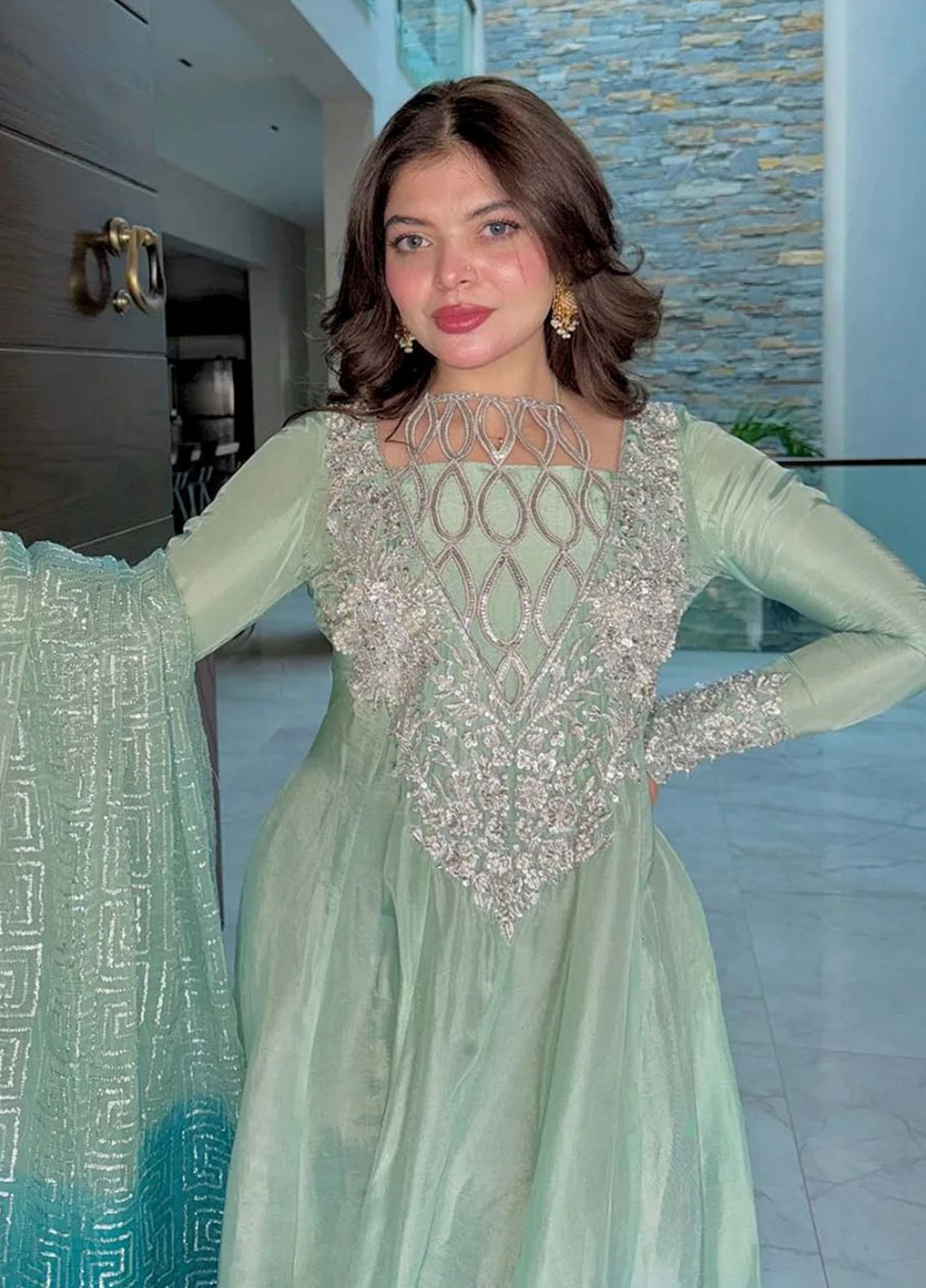 Maria Osama Khan Pret Embroidered Raw Silk 2 Piece Suit Aazure