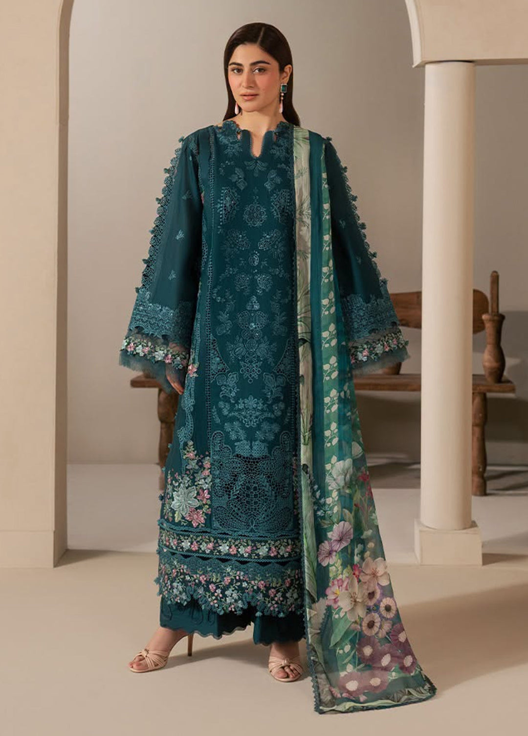 E-Craft by Elaf Unstitched Embroidered Lawn 3 Piece Suit EHC-2A Moss - Casual Collection