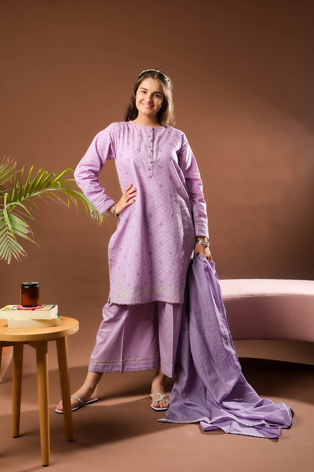Senorita Girls RTW Embroidered Dobby Cotton 3 Piece Suit GBD-03385 Eid Collection
