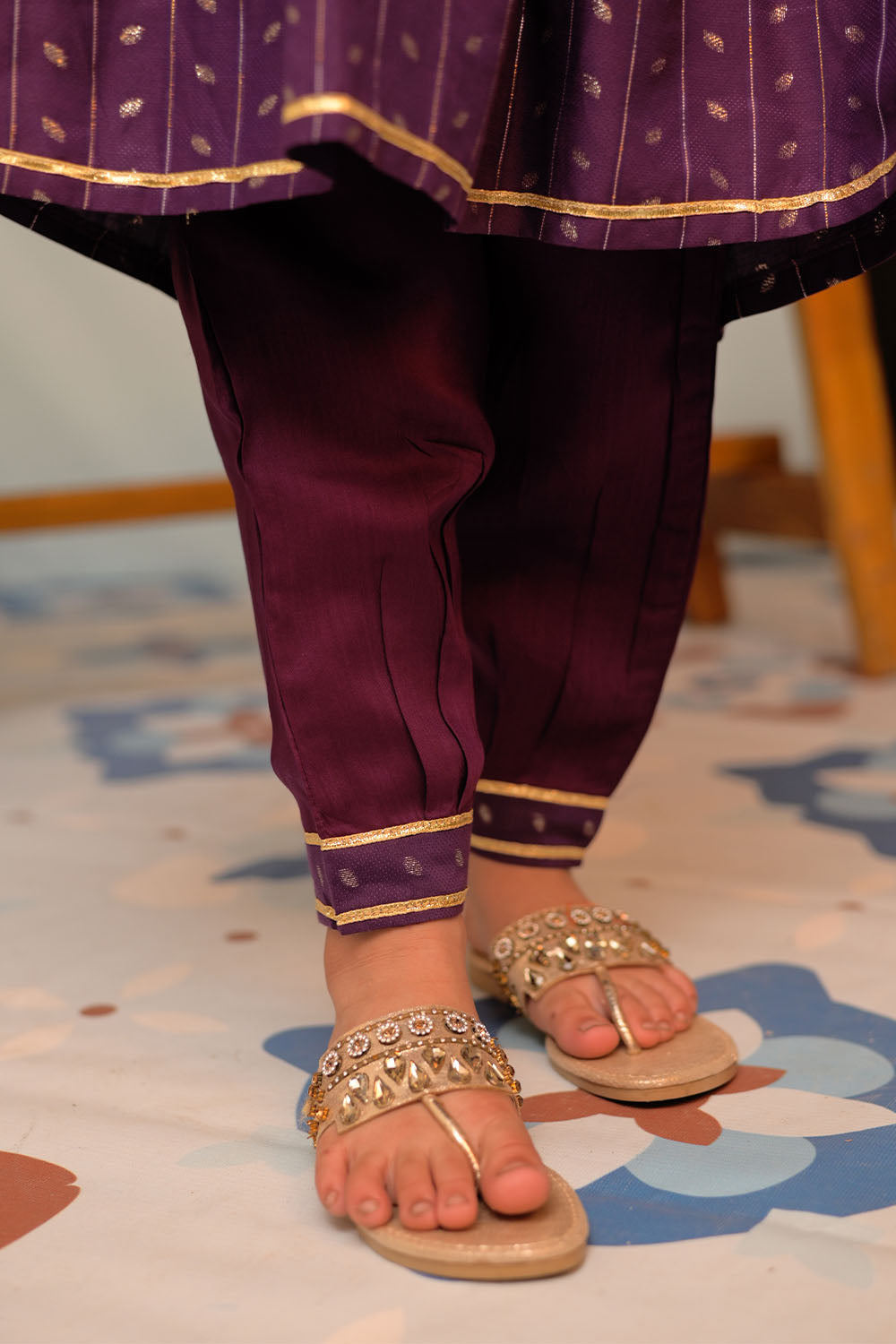 Senorita Kids RTW Purple and Gold Casual Plus 3 Piece Suit Viscose Filament Jacquard KBD-02710 - Summer Collection