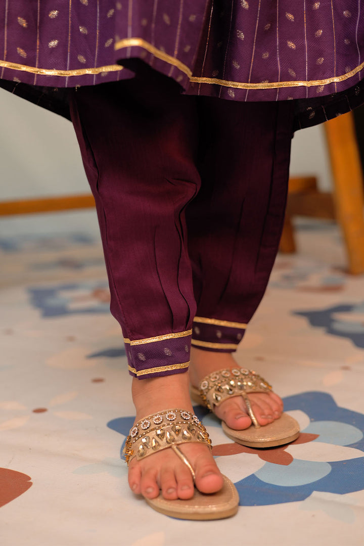 Senorita Kids RTW Purple and Gold Casual Plus 3 Piece Suit Viscose Filament Jacquard KBD-02710 - Summer Collection