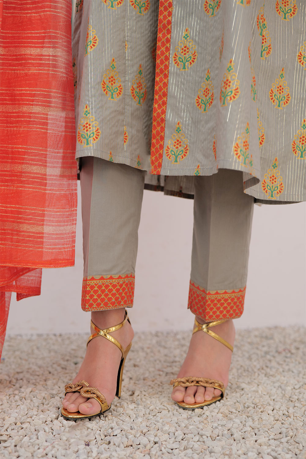 Senorita Women RTW Women Solids Grey and Multicolor Casual Plus 3 Piece Suit Cotton Dye Over Gold LBD-03036 - Summer Collection