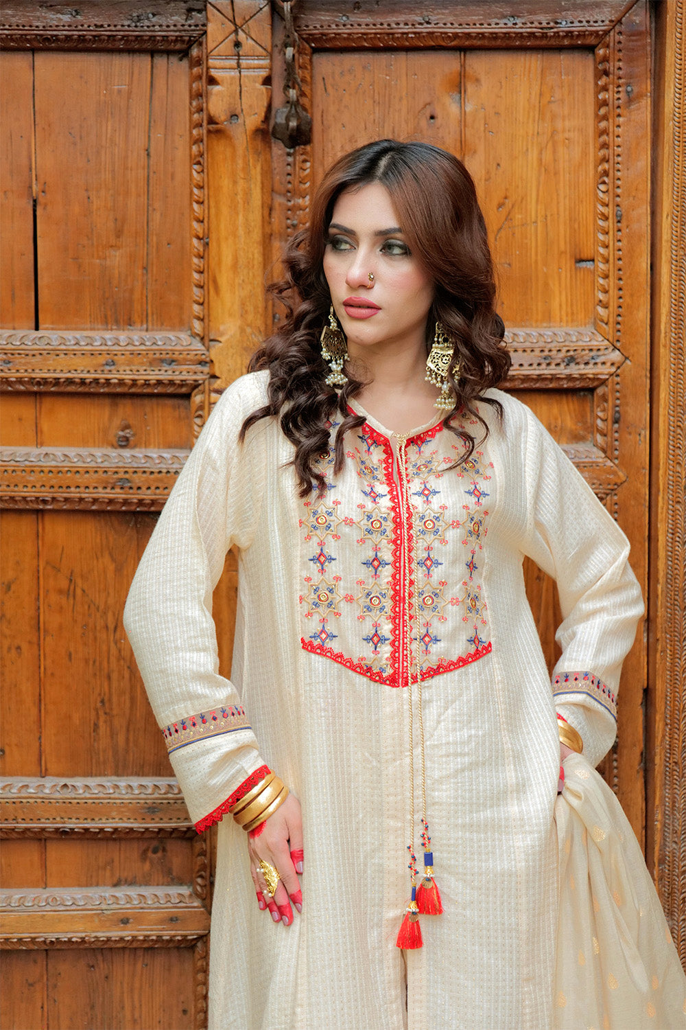 Senorita Women RTW Women Solids Fawn and Gold Casual plus 3 Piece Suit Cotton Jacquard Dobby LBD-02621 - Winter Collection