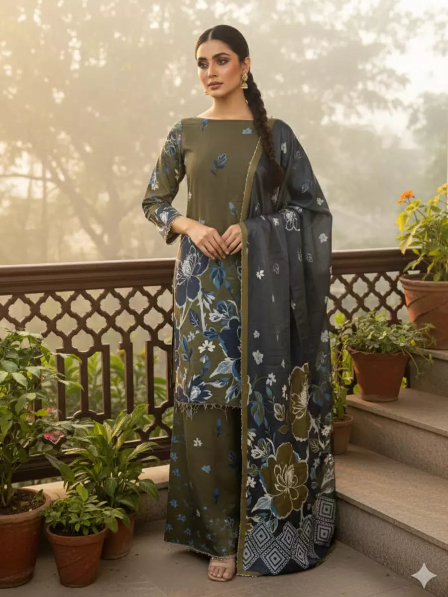 Salitex Untitched Printed Khaddar 3 Piece Suit SUNS7ASI513 - Winter Collection
