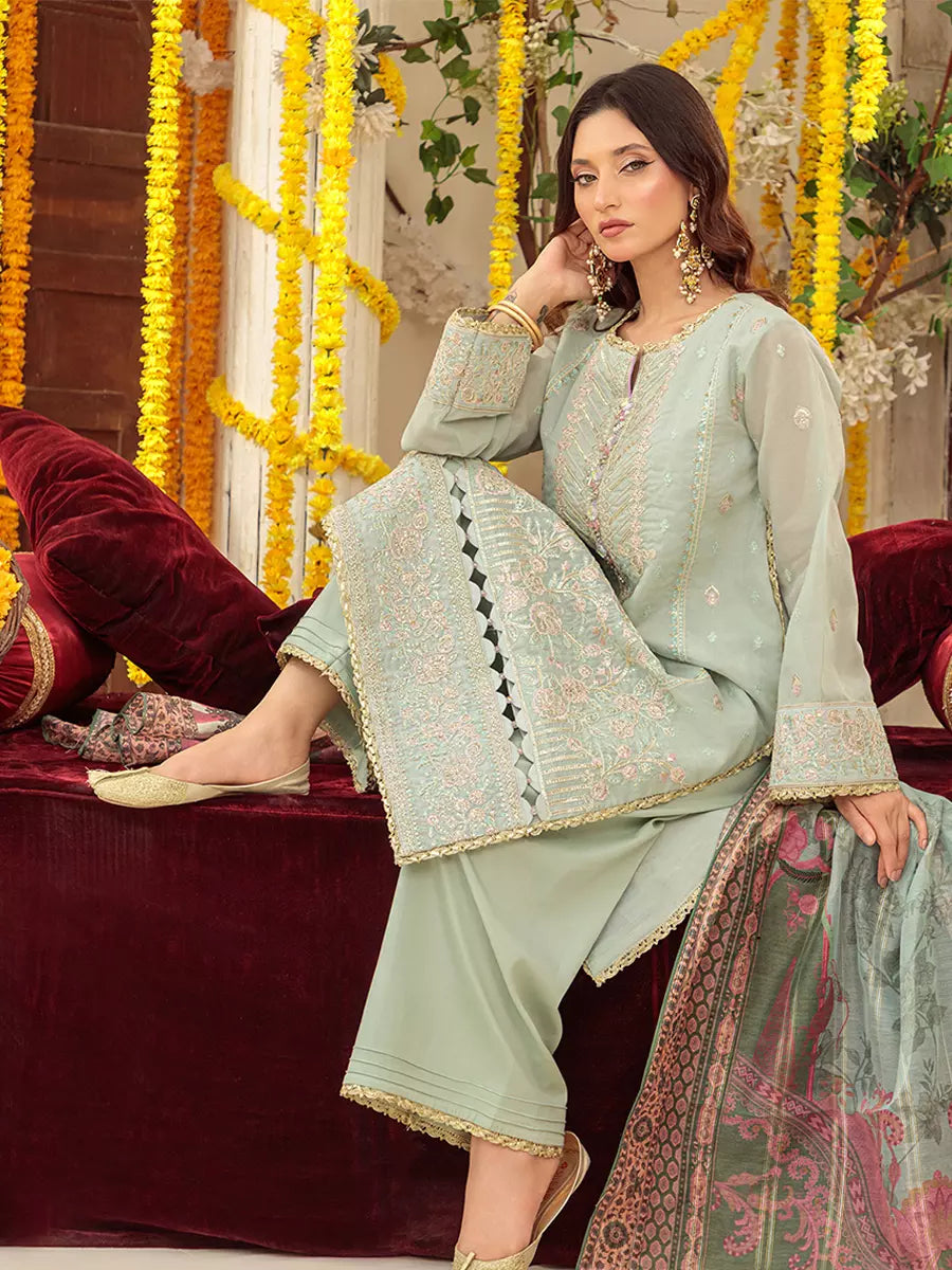 Salitex Unstitched Embroidered Cotton Net 3 Piece Suit SUNW6NO037UT - Festive Collection