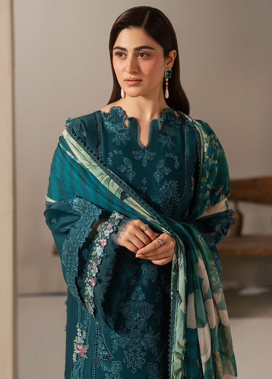 E-Craft by Elaf Unstitched Embroidered Lawn 3 Piece Suit EHC-2A Moss - Casual Collection