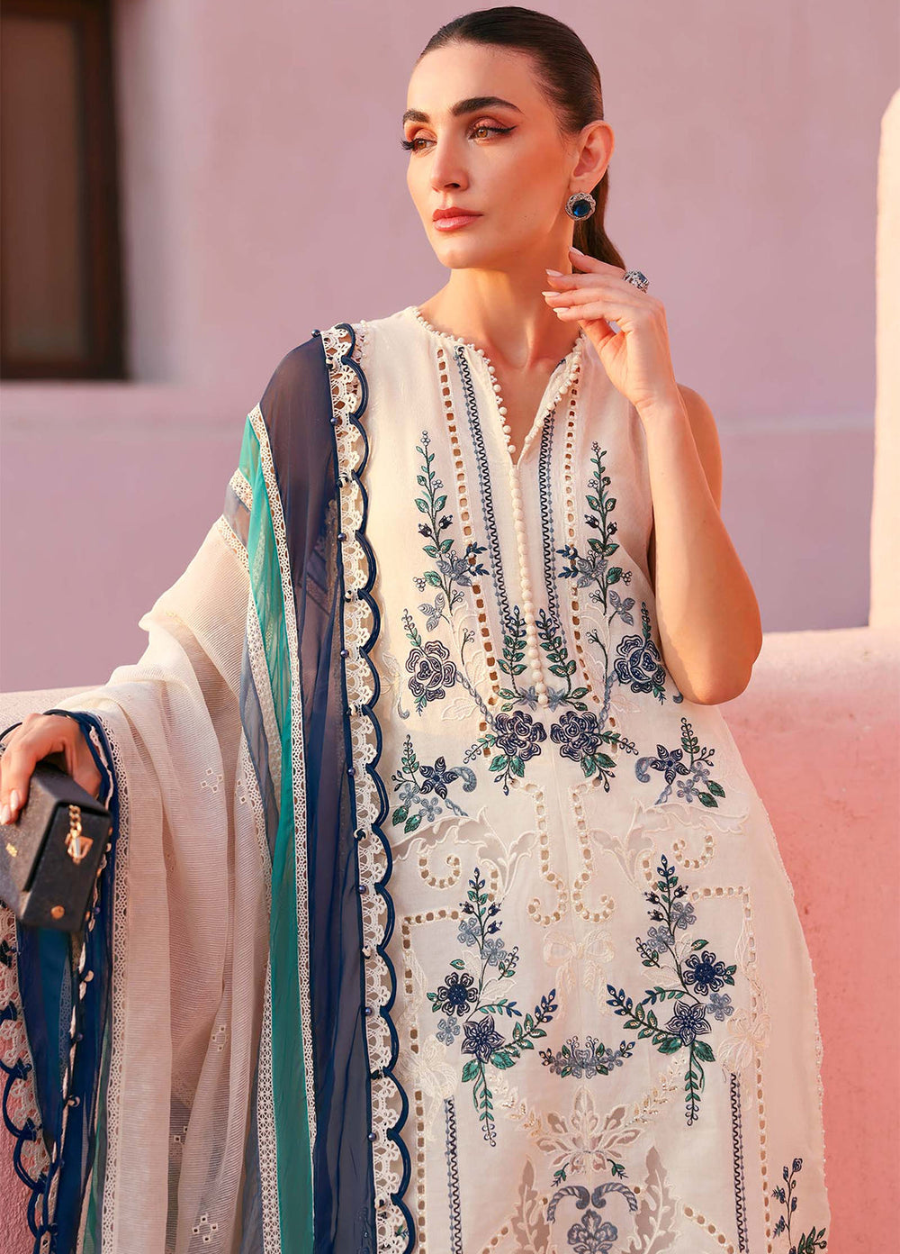 Maria B Unstitched Embroidered Luxury Lawn 3 Piece Suit MB26UEL 9B - Eid Collection