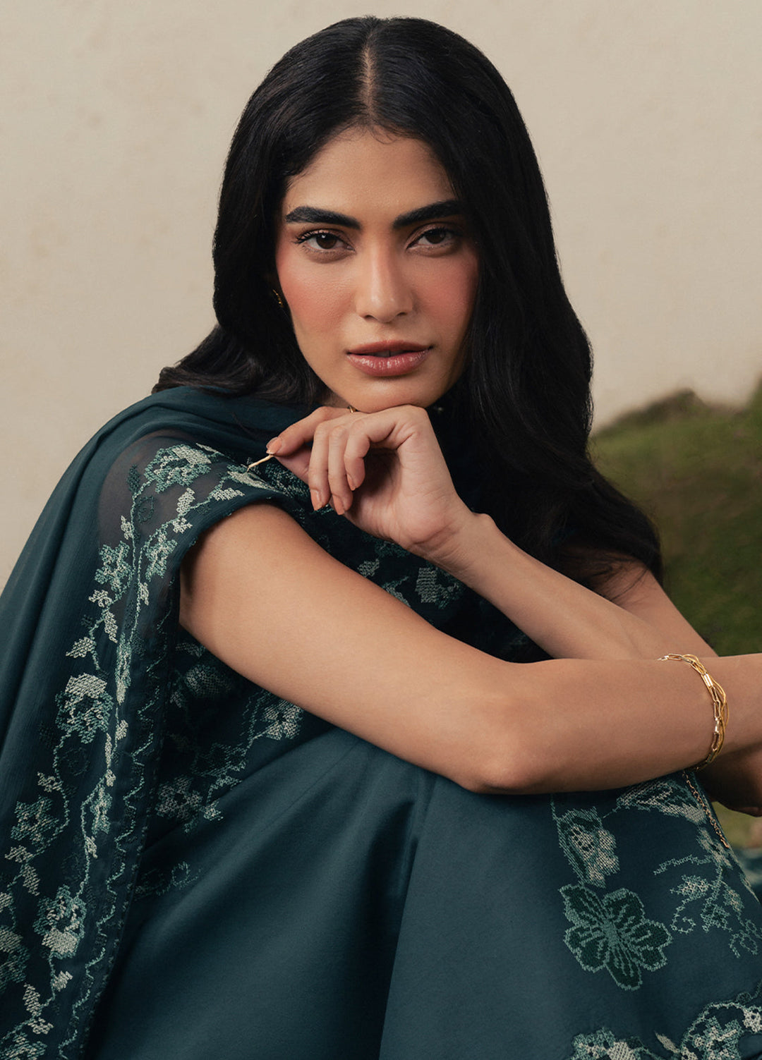 Moonsoon Edit by Cross Stitch Unstitched Embroidered Cambric 3 Piece Suit CS26UCM Emerald Teal - Casual Collection