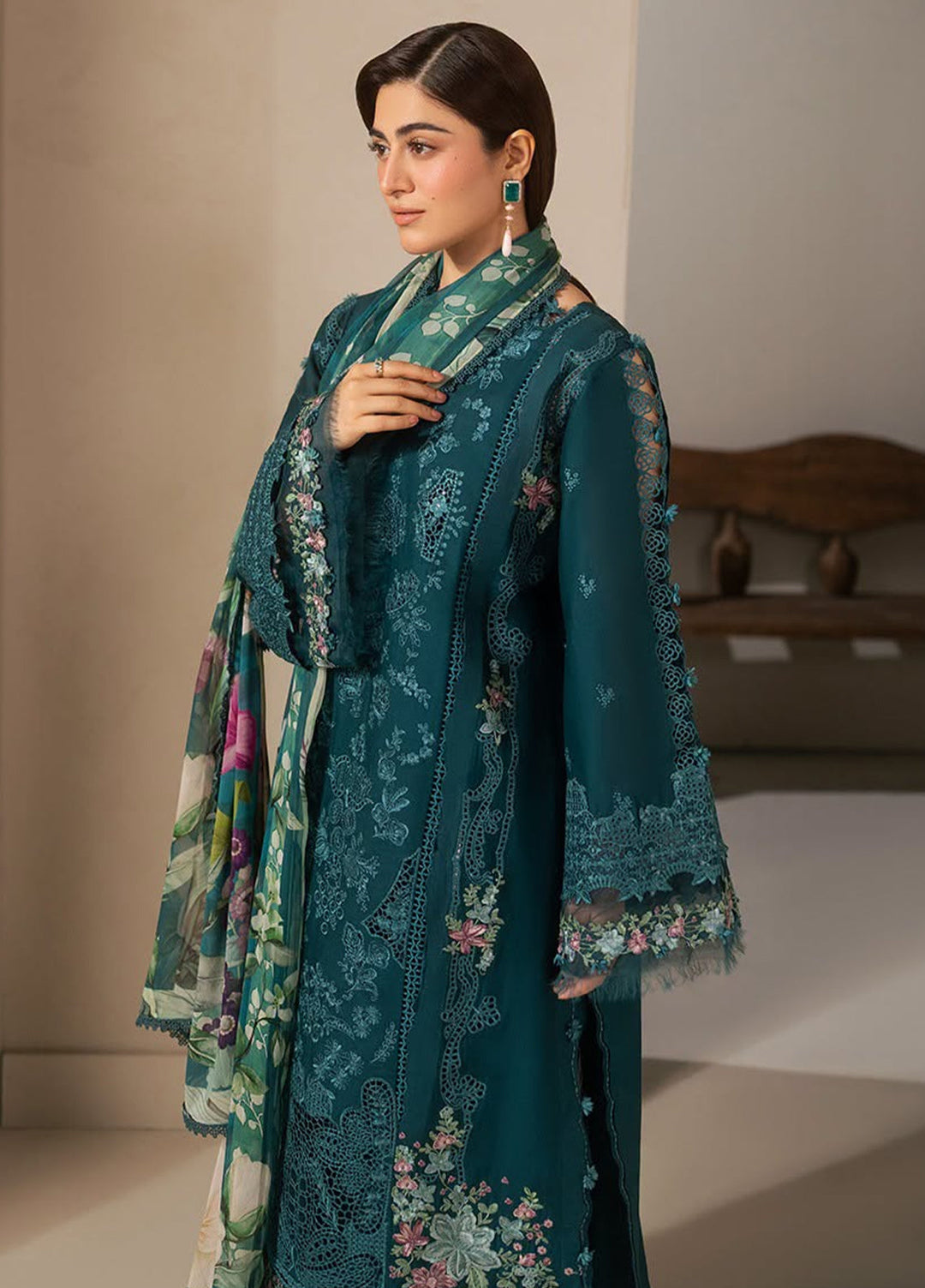 E-Craft by Elaf Unstitched Embroidered Lawn 3 Piece Suit EHC-2A Moss - Casual Collection