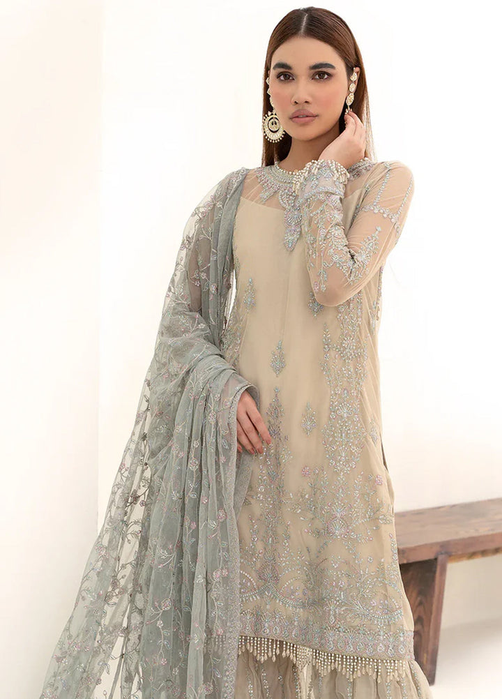 Nazneen By Zarif Embroidered Net Suits Unstitched 4 Piece ZR25UF ZN 04 Moon Light - Luxury Formal Collection
