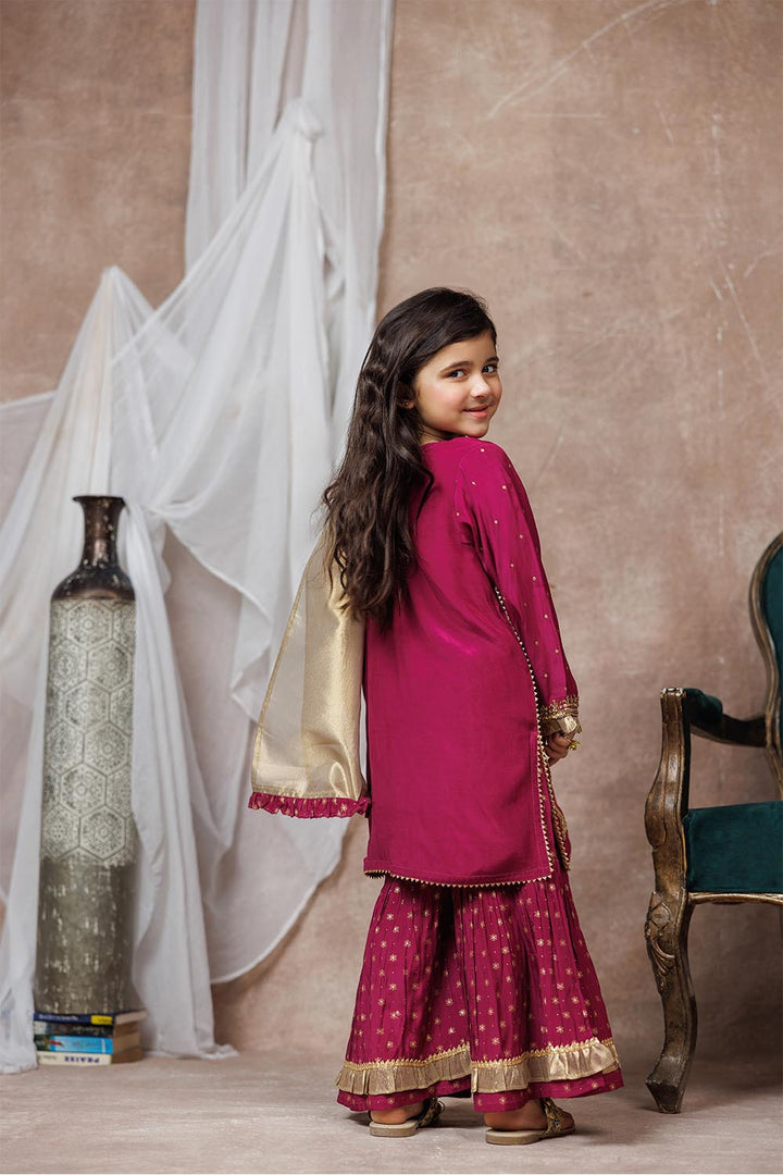 Senorita Kids RTW Magenta and Gold Formal 3 Piece Suit Viscose Raw-Silk KDD-03074 - Summer Collection
