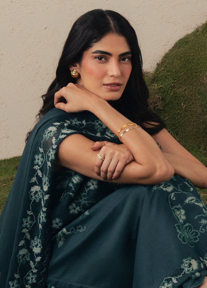 Moonsoon Edit by Cross Stitch Unstitched Embroidered Cambric 3 Piece Suit CS26UCM Emerald Teal - Casual Collection