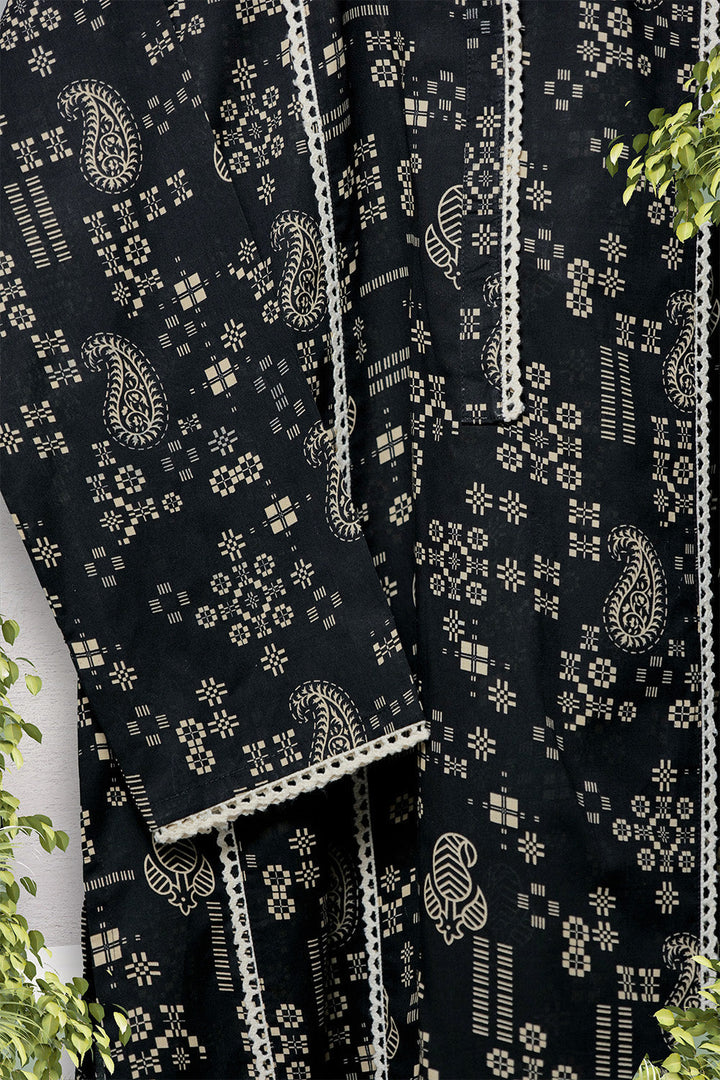 Senorita Women RTW Women Black and Fawn Casual 3 Piece Suit Cotton Lawn Printed LAD-02698 - Summer Collection