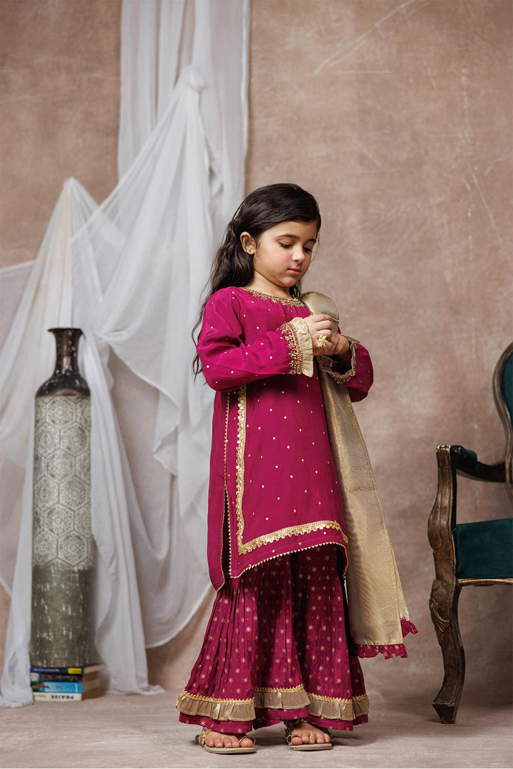 Senorita Kids RTW Magenta and Gold Formal 3 Piece Suit Viscose Raw-Silk KDD-03074 - Summer Collection