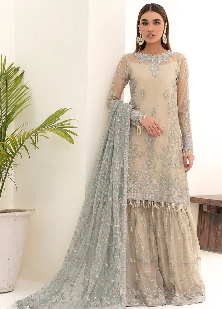 Nazneen By Zarif Embroidered Net Suits Unstitched 4 Piece ZR25UF ZN 04 Moon Light - Luxury Formal Collection