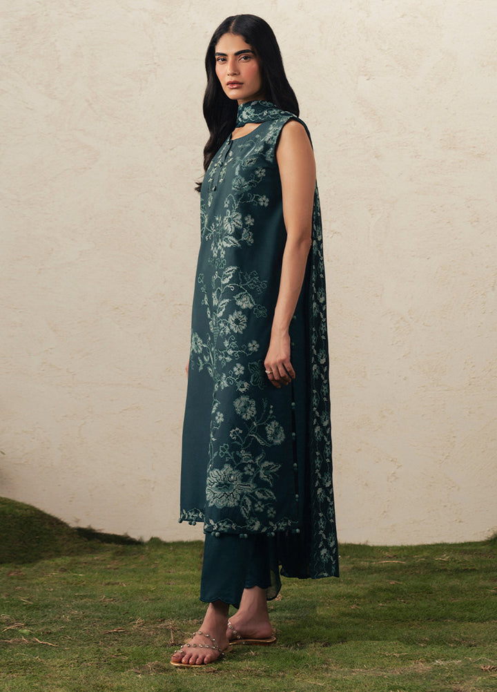 Moonsoon Edit by Cross Stitch Unstitched Embroidered Cambric 3 Piece Suit CS26UCM Emerald Teal - Casual Collection