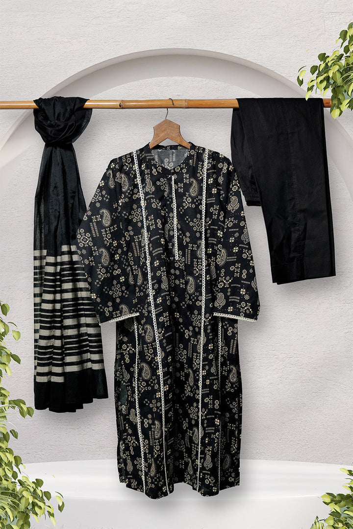 Senorita Women RTW Women Black and Fawn Casual 3 Piece Suit Cotton Lawn Printed LAD-02698 - Summer Collection