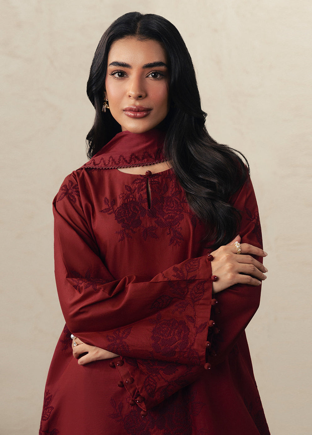 Moonsoon Edit by Cross Stitch Unstitched Embroidered Cambric 3 Piece Suit CS26UCM Crimson Bloom - Casual Collection