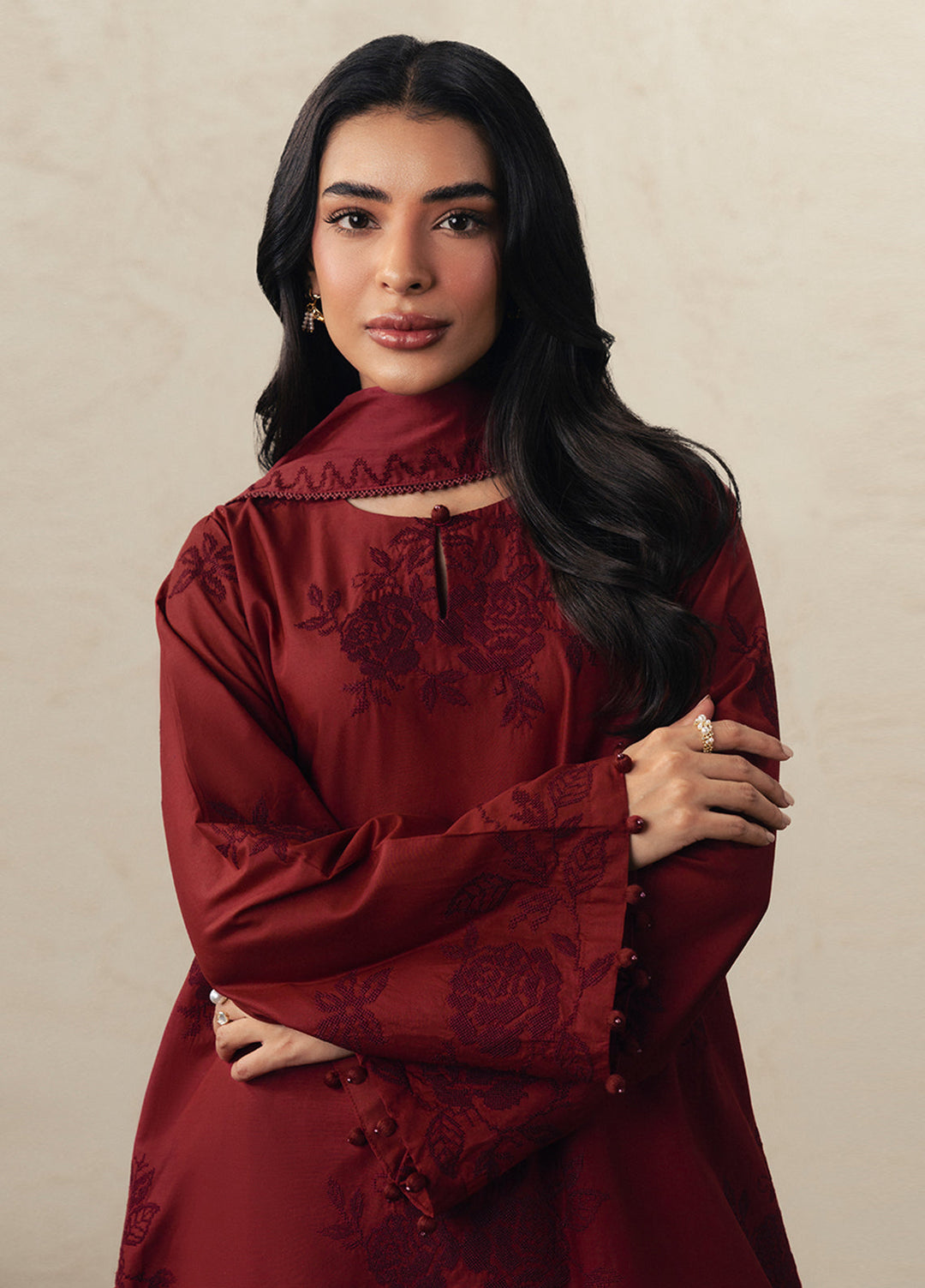 Moonsoon Edit by Cross Stitch Unstitched Embroidered Cambric 3 Piece Suit CS26UCM Crimson Bloom - Casual Collection