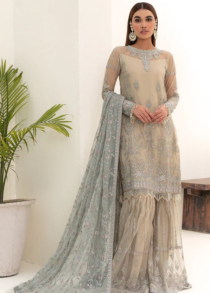 Nazneen By Zarif Embroidered Net Suits Unstitched 4 Piece ZR25UF ZN 04 Moon Light - Luxury Formal Collection