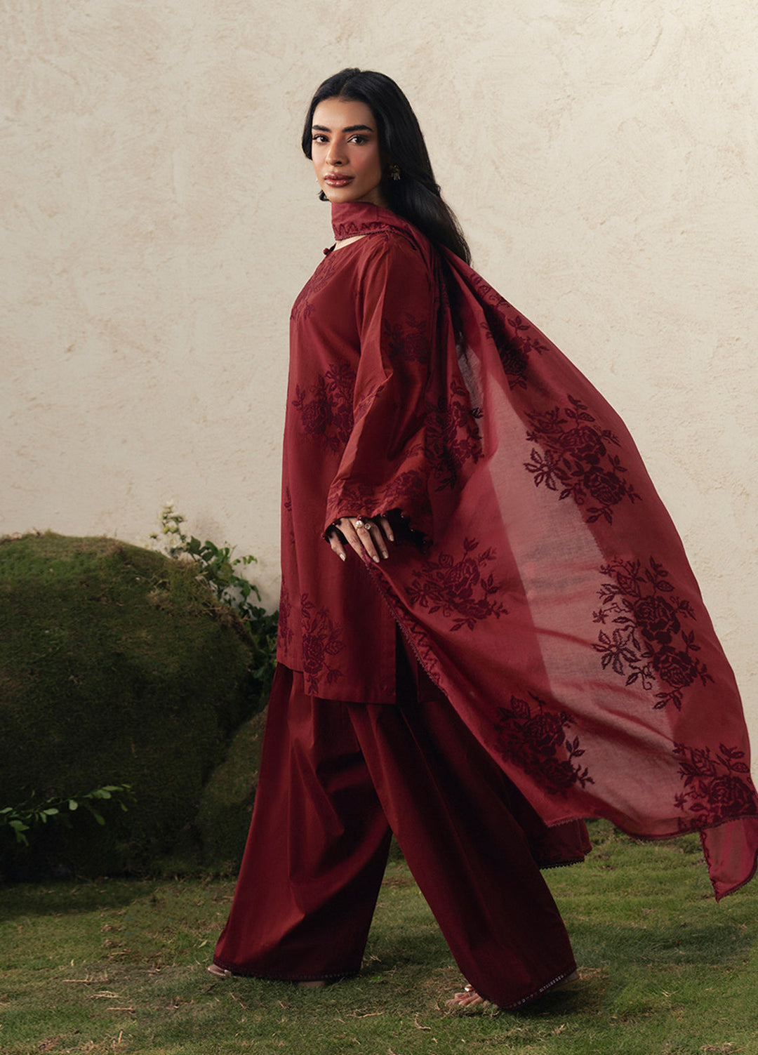 Moonsoon Edit by Cross Stitch Unstitched Embroidered Cambric 3 Piece Suit CS26UCM Crimson Bloom - Casual Collection