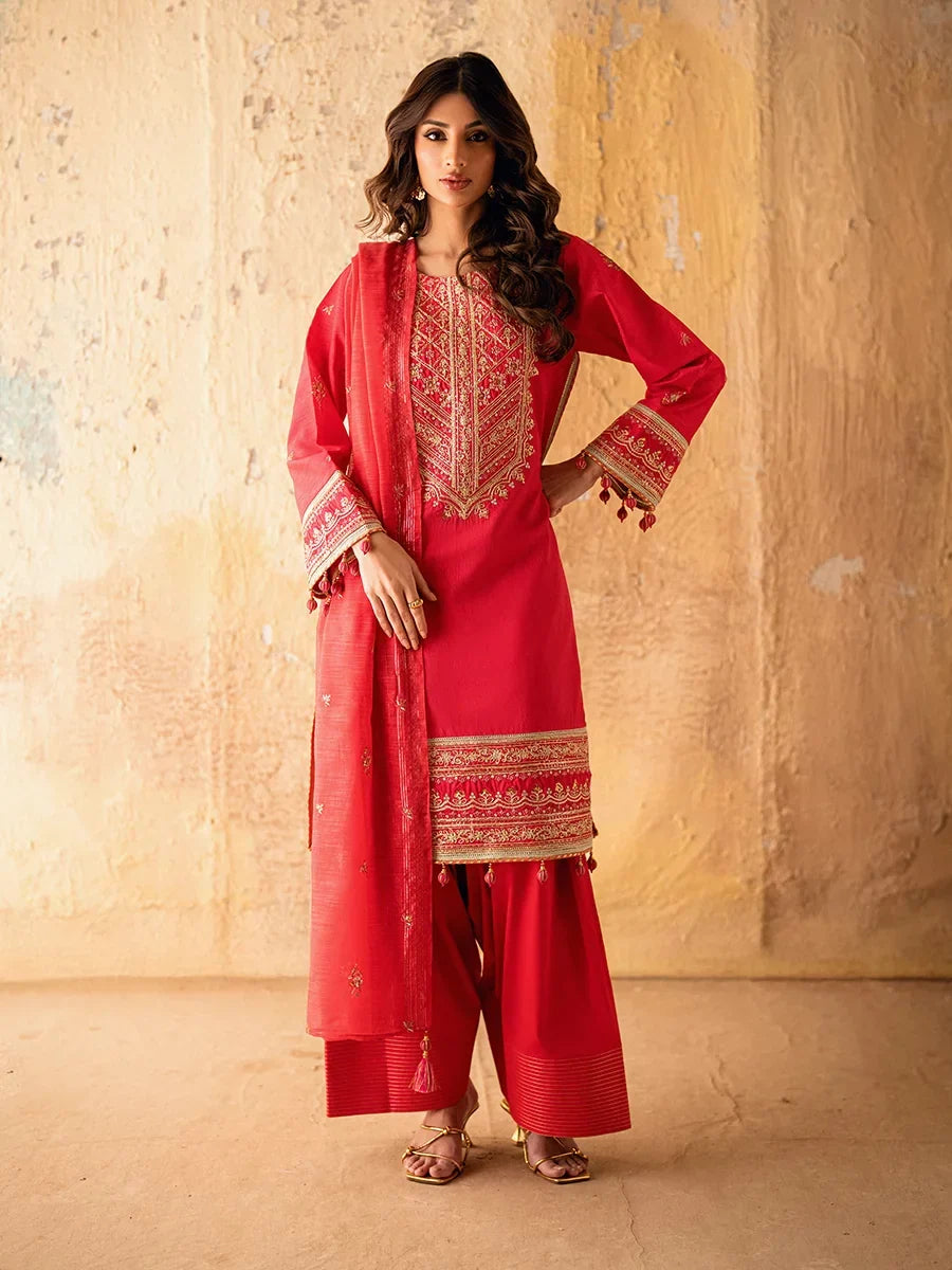 Salitex Unstitched Embroidered Raw Silk 3 Piece Suit SUNS7JI068UT - Eid Collection