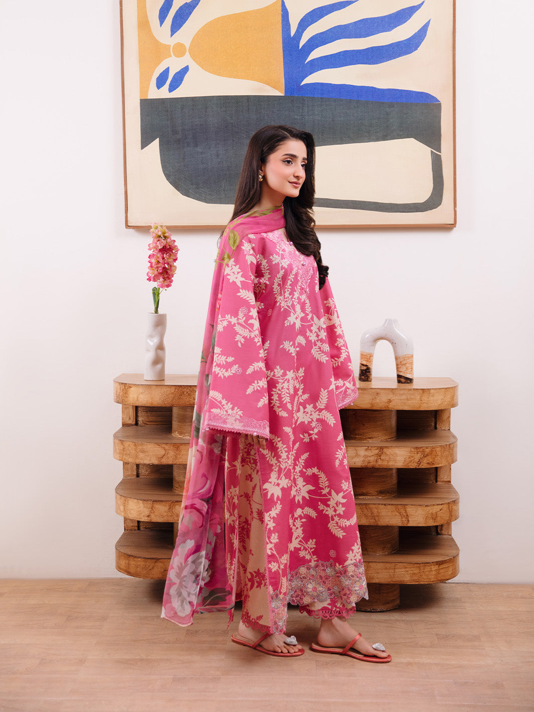 Femmora by Yards Unstitched Embroidered Lawn 3 Piece Suit Coral Dust Casual Collection