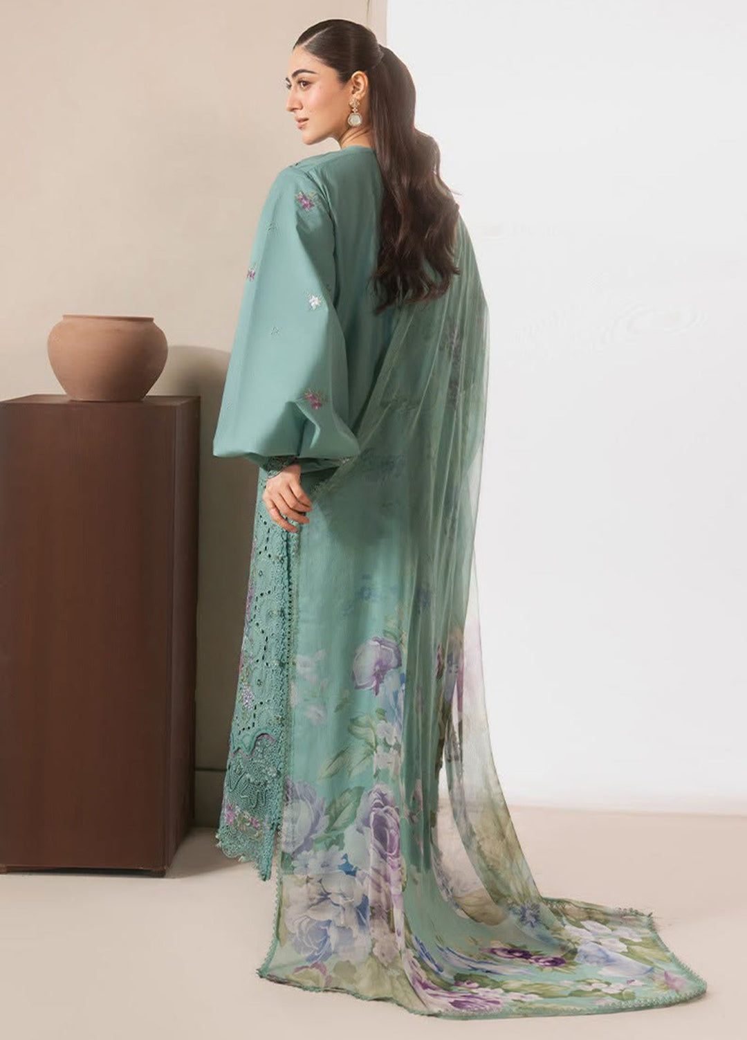 E-Craft by Elaf Unstitched Embroidered Lawn 3 Piece Suit EHC-1B Willow - Casual Collection