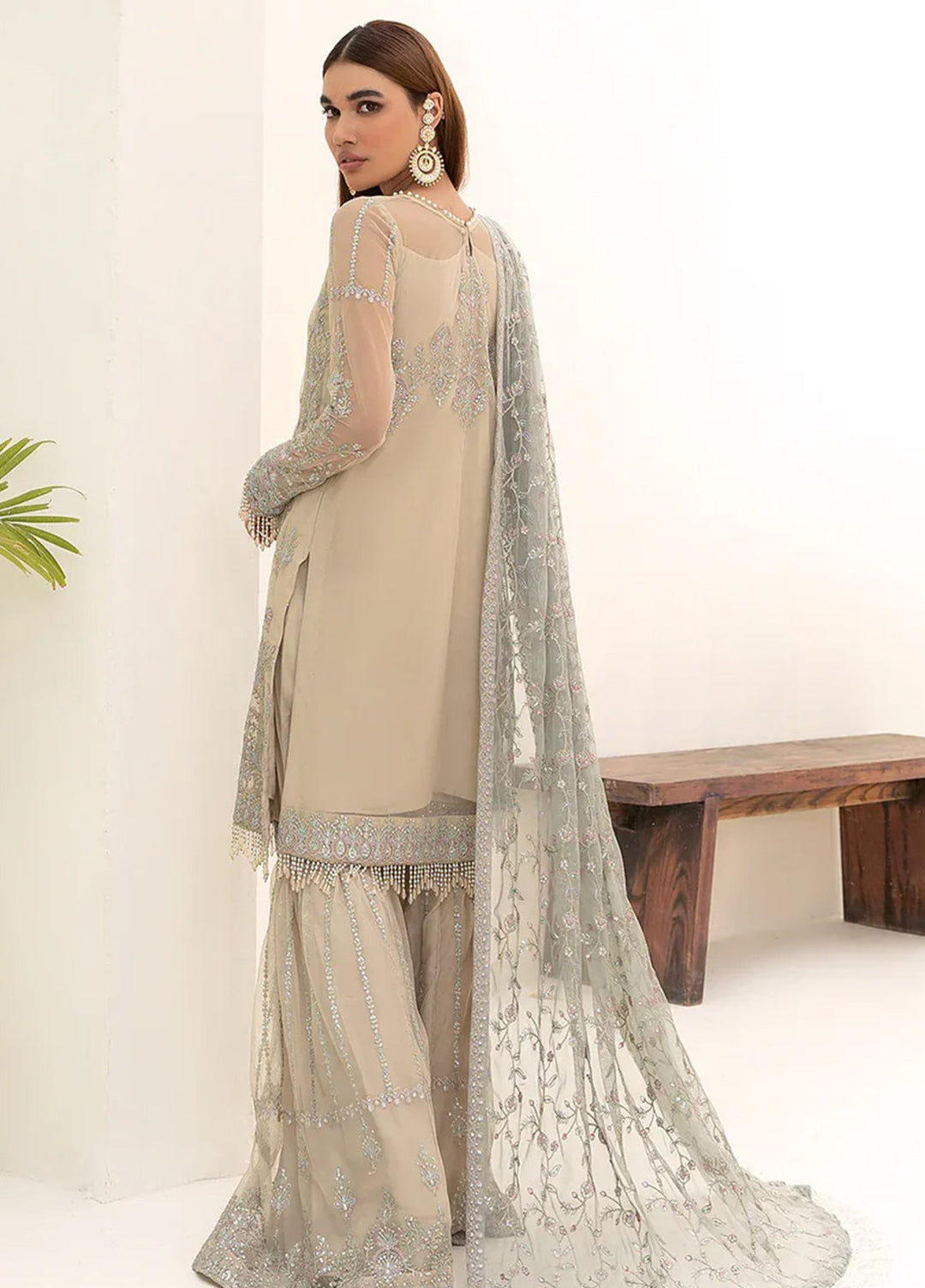 Nazneen By Zarif Embroidered Net Suits Unstitched 4 Piece ZR25UF ZN 04 Moon Light - Luxury Formal Collection