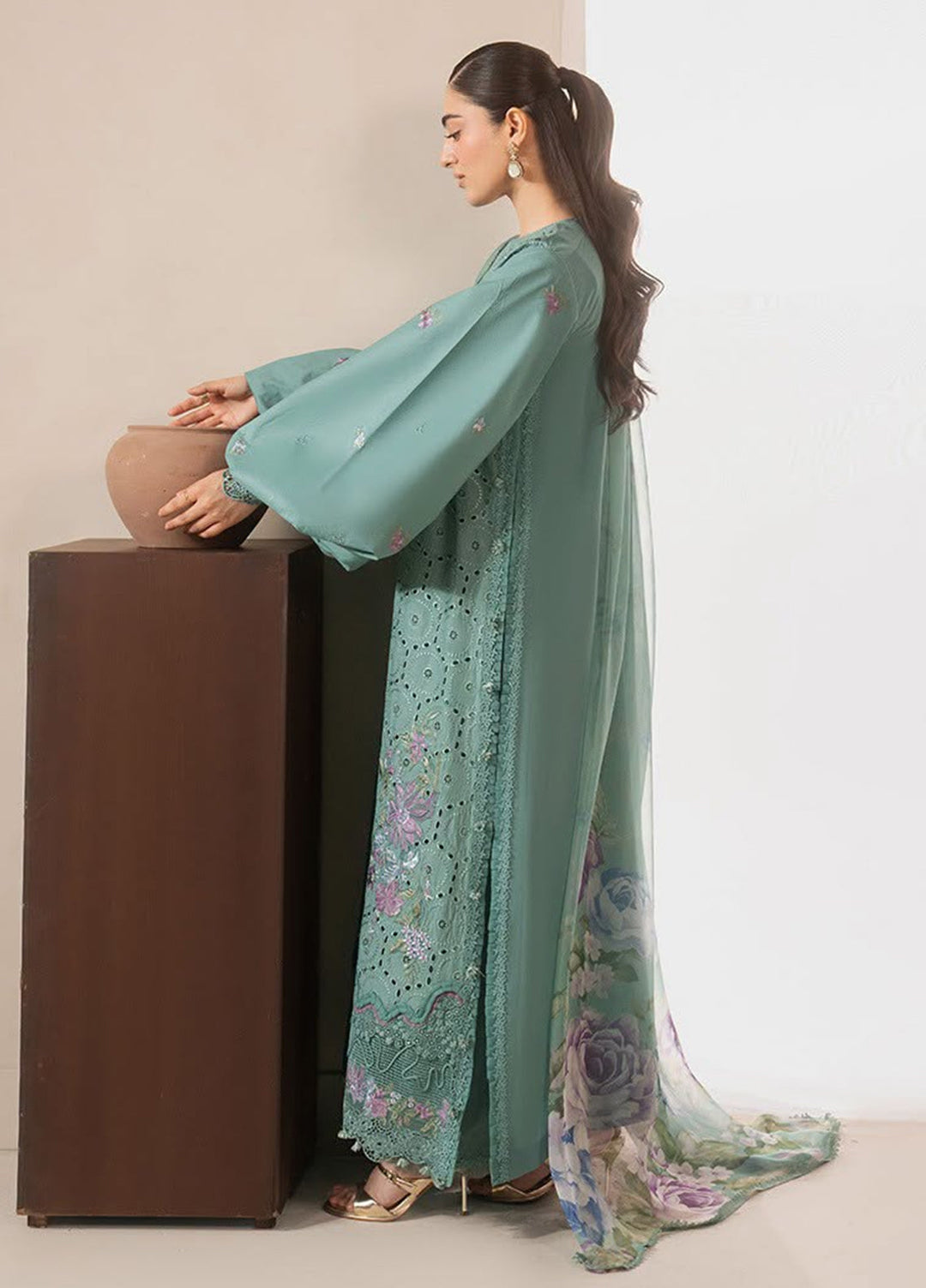 E-Craft by Elaf Unstitched Embroidered Lawn 3 Piece Suit EHC-1B Willow - Casual Collection