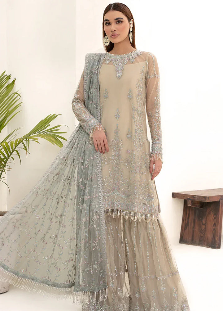 Nazneen By Zarif Embroidered Net Suits Unstitched 4 Piece ZR25UF ZN 04 Moon Light - Luxury Formal Collection