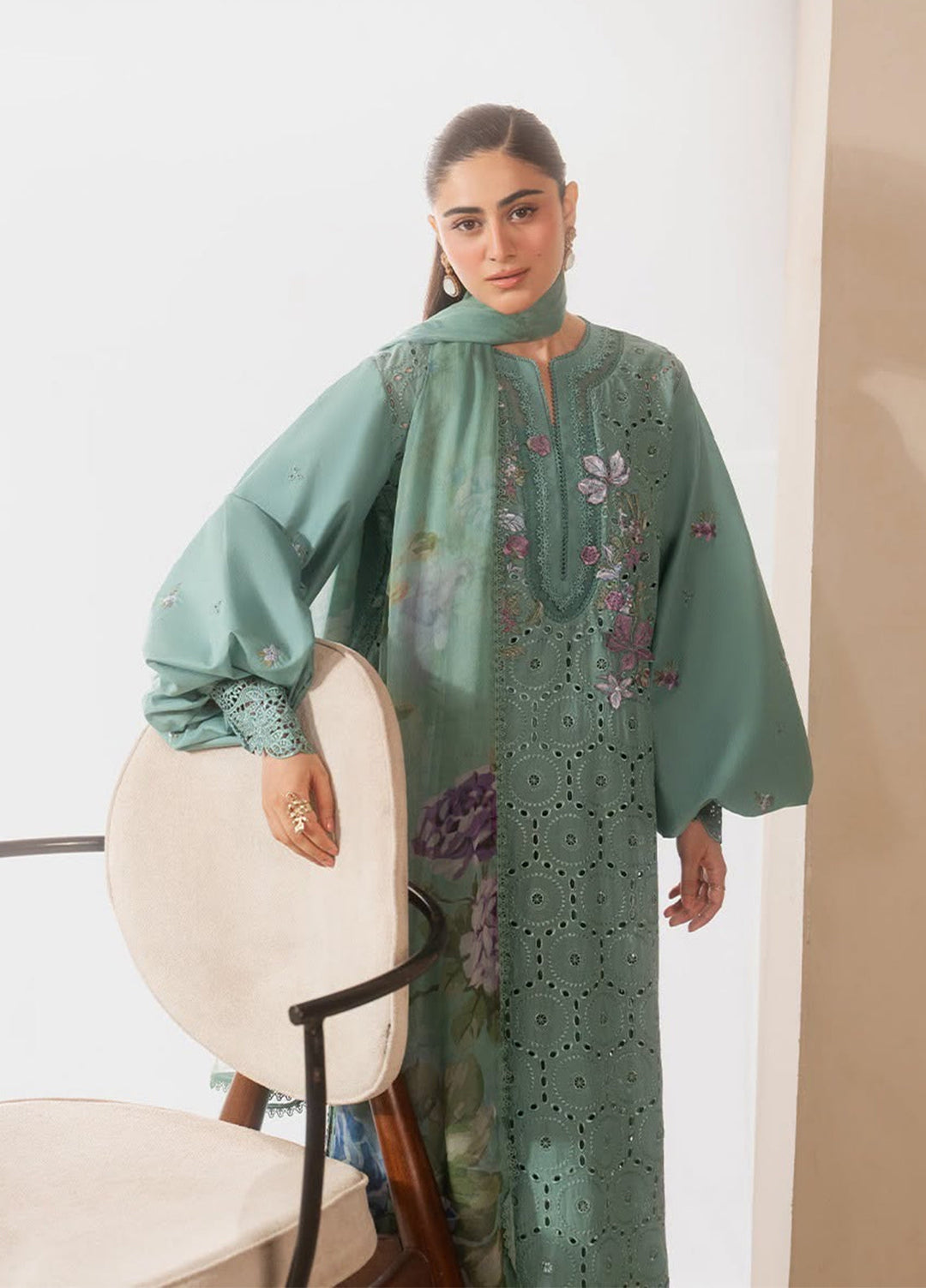 E-Craft by Elaf Unstitched Embroidered Lawn 3 Piece Suit EHC-1B Willow - Casual Collection
