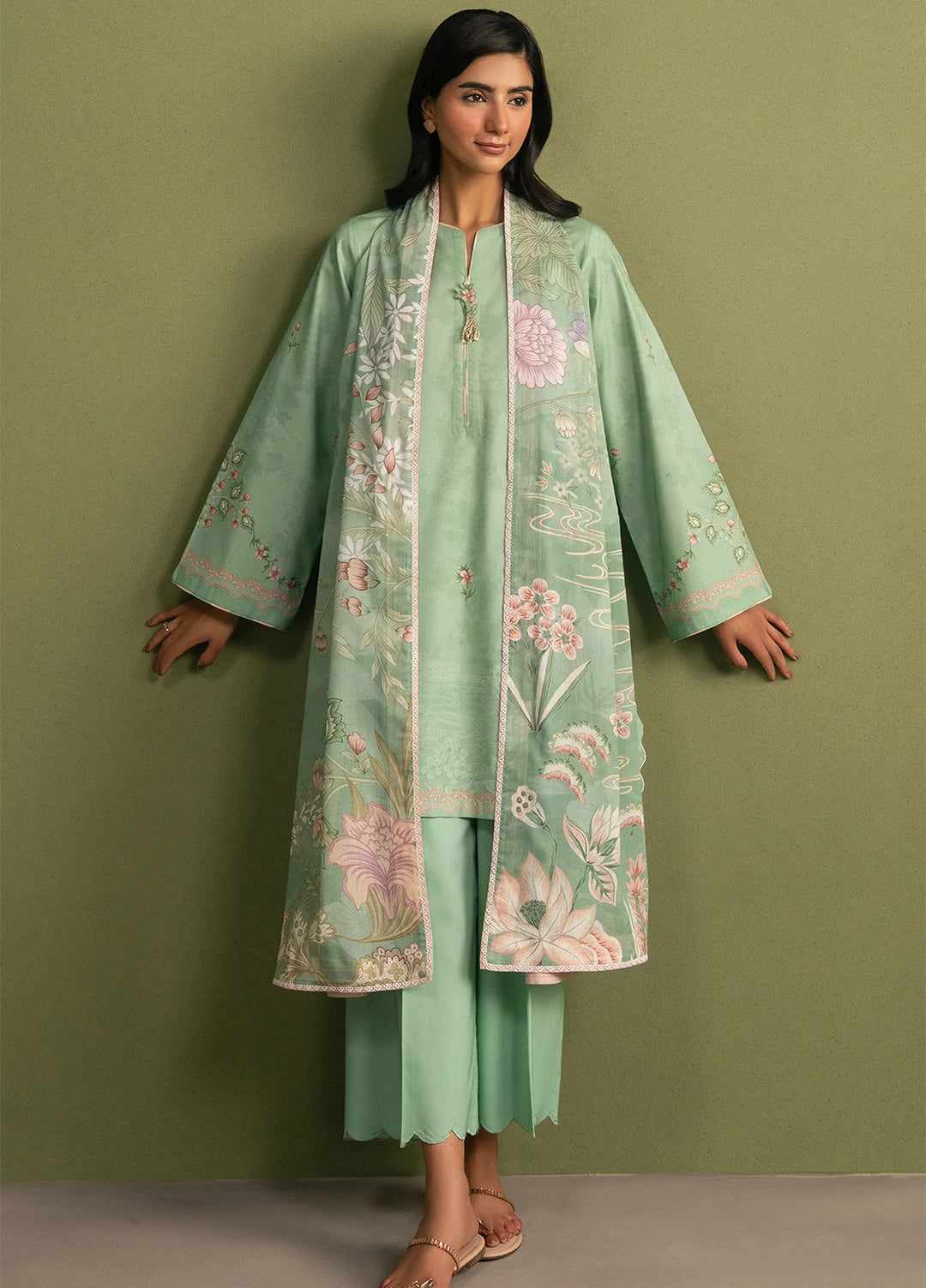 Seran Essentials Unstitched Printed Lawn 3 Piece Suit SN26UEL Sorell D-07 - Summer Collection