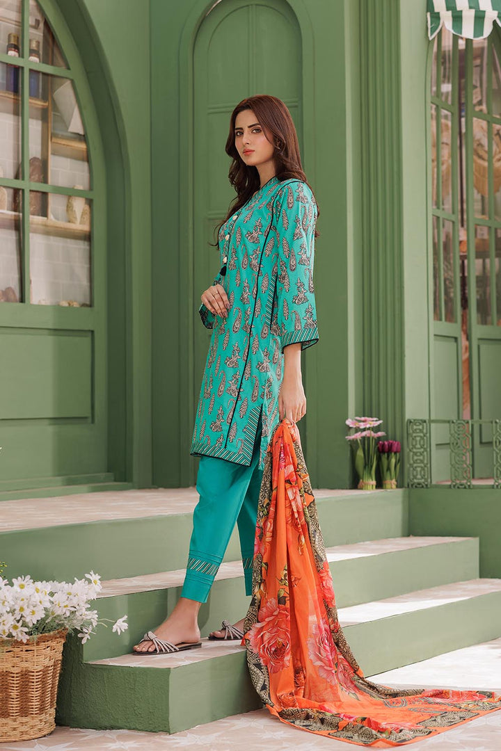 Senorita Women RTW Women Sea Green and Multicolor Casual 3 Piece Suit Cotton Lawn Printed LAD-03077 - Summer Collection